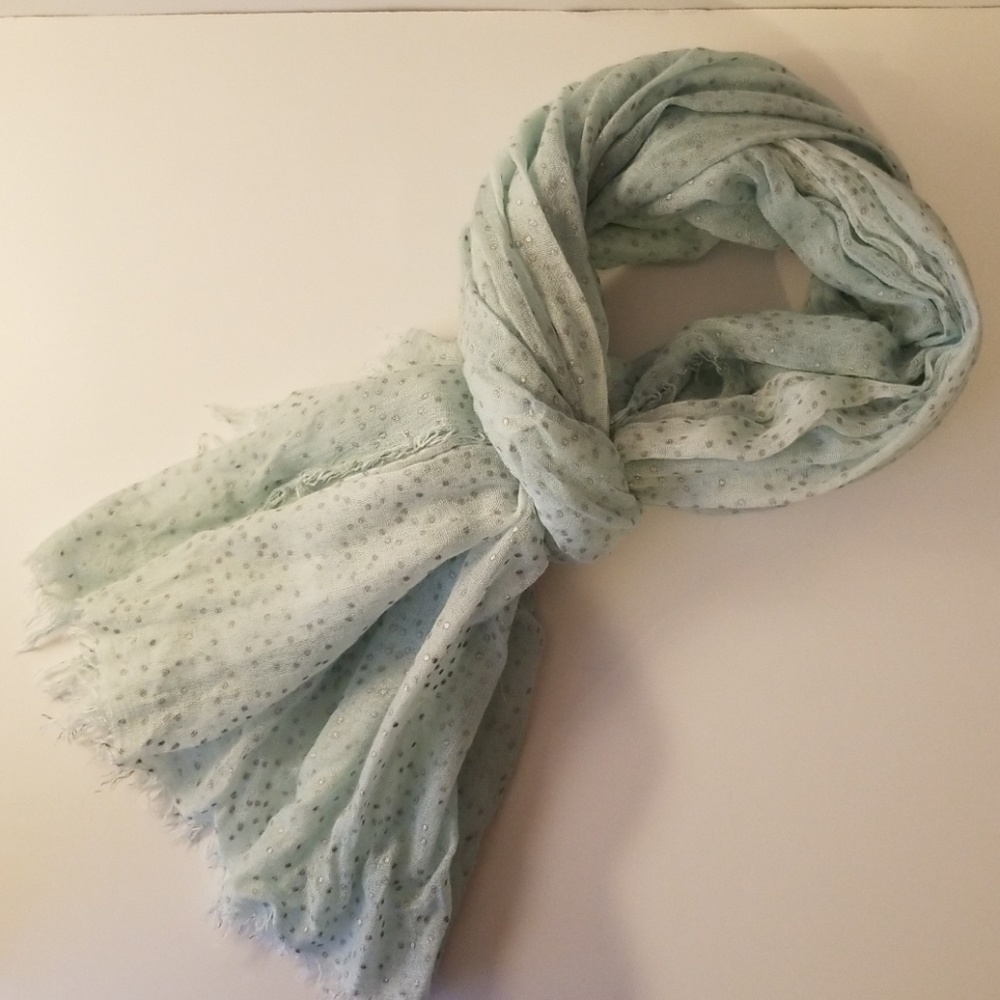 Gauzy mint and silver dotted scarf